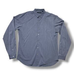 Theory Gray Blue Micro Dot Dobby Lightweight Cotton Long Sleeve Button Shirt M